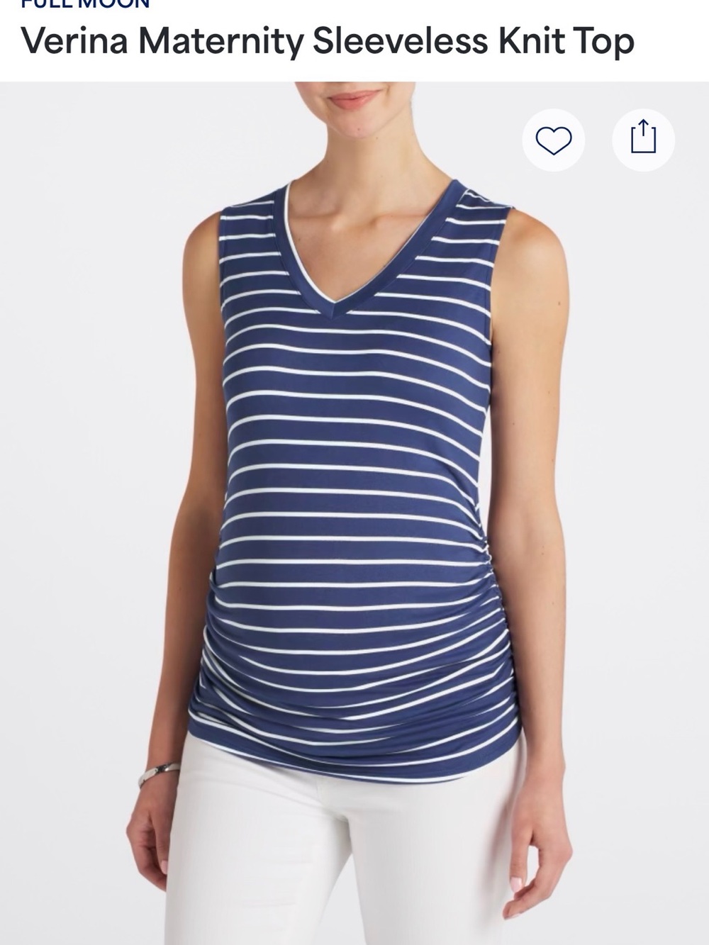 Full Moon Verina Navy & White Striped V-Neck Sleeveless Maternity Top XS
